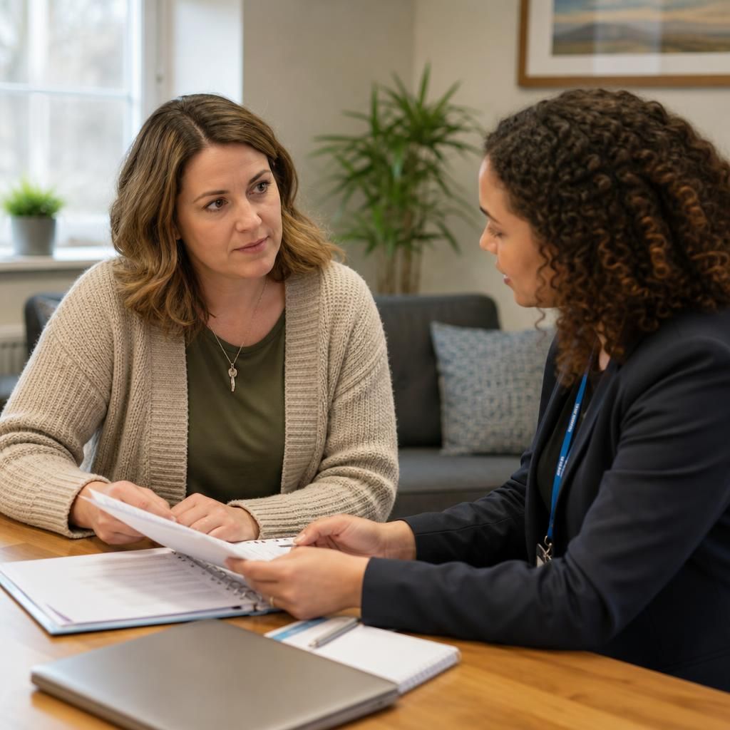 Foster parent reviewing a respite care plan with a social worker