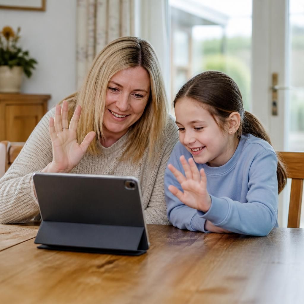 Foster carer and child having a supervised video call during a temporary stay with another carer