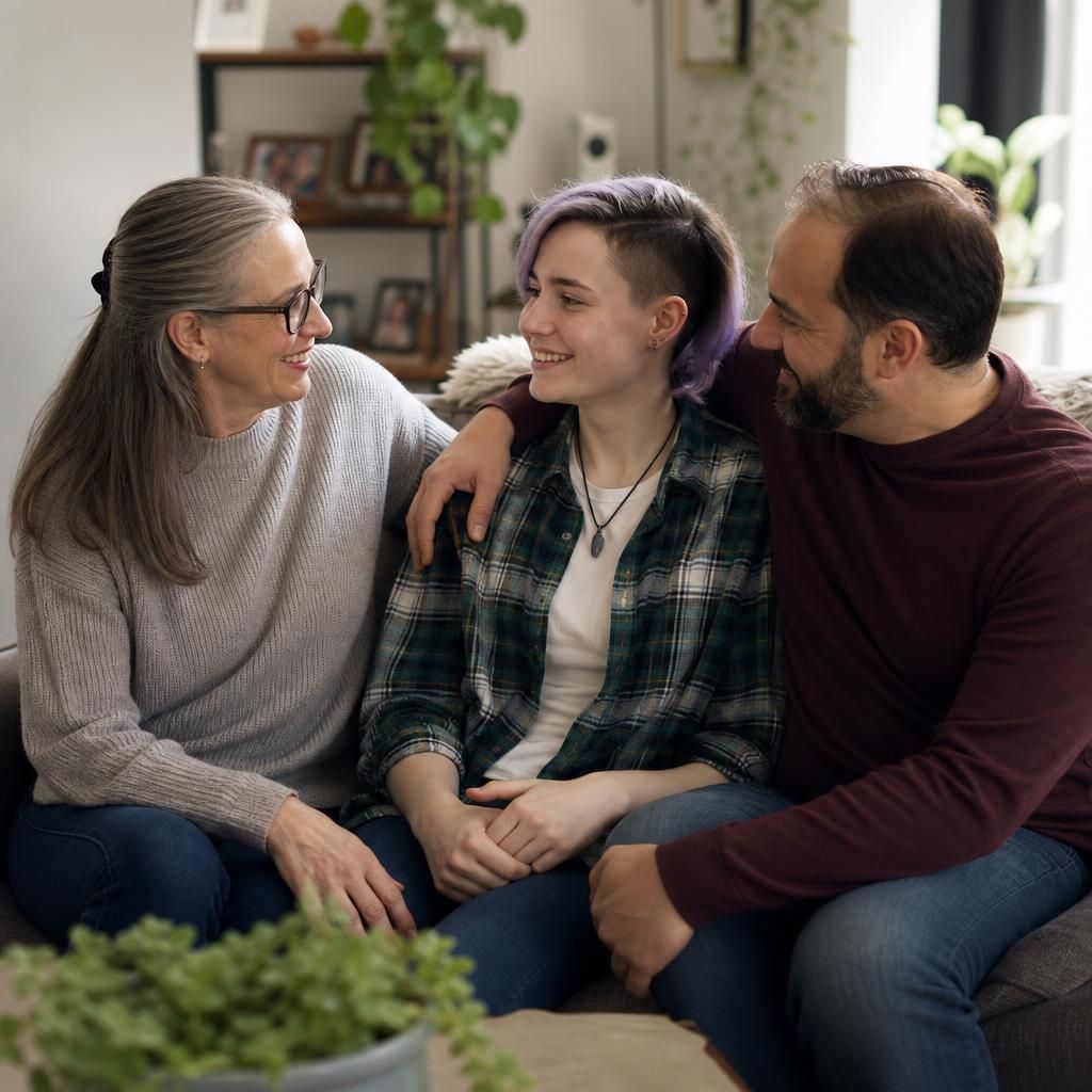 Foster family spending time together at home