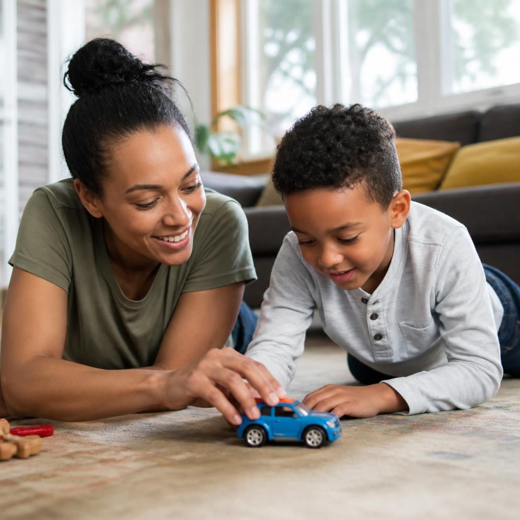 Family friend and child spending time together at home