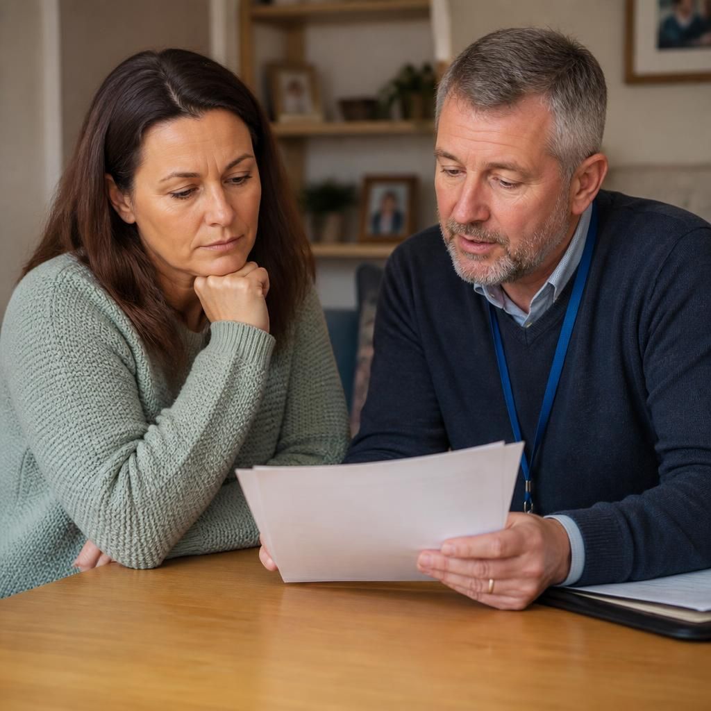 Foster carer reviewing placement information with a supervising social worker