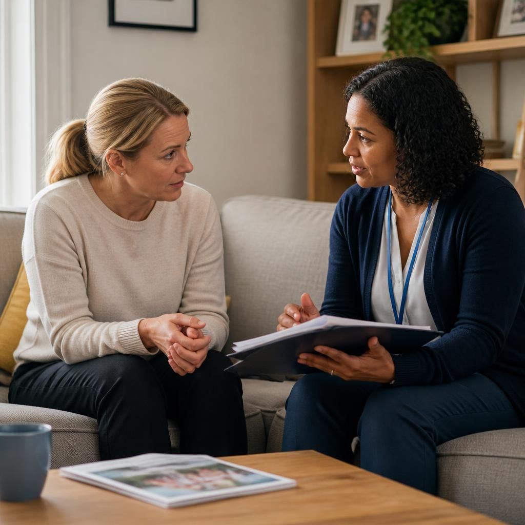 Foster carer discussing a child's placement with a social worker