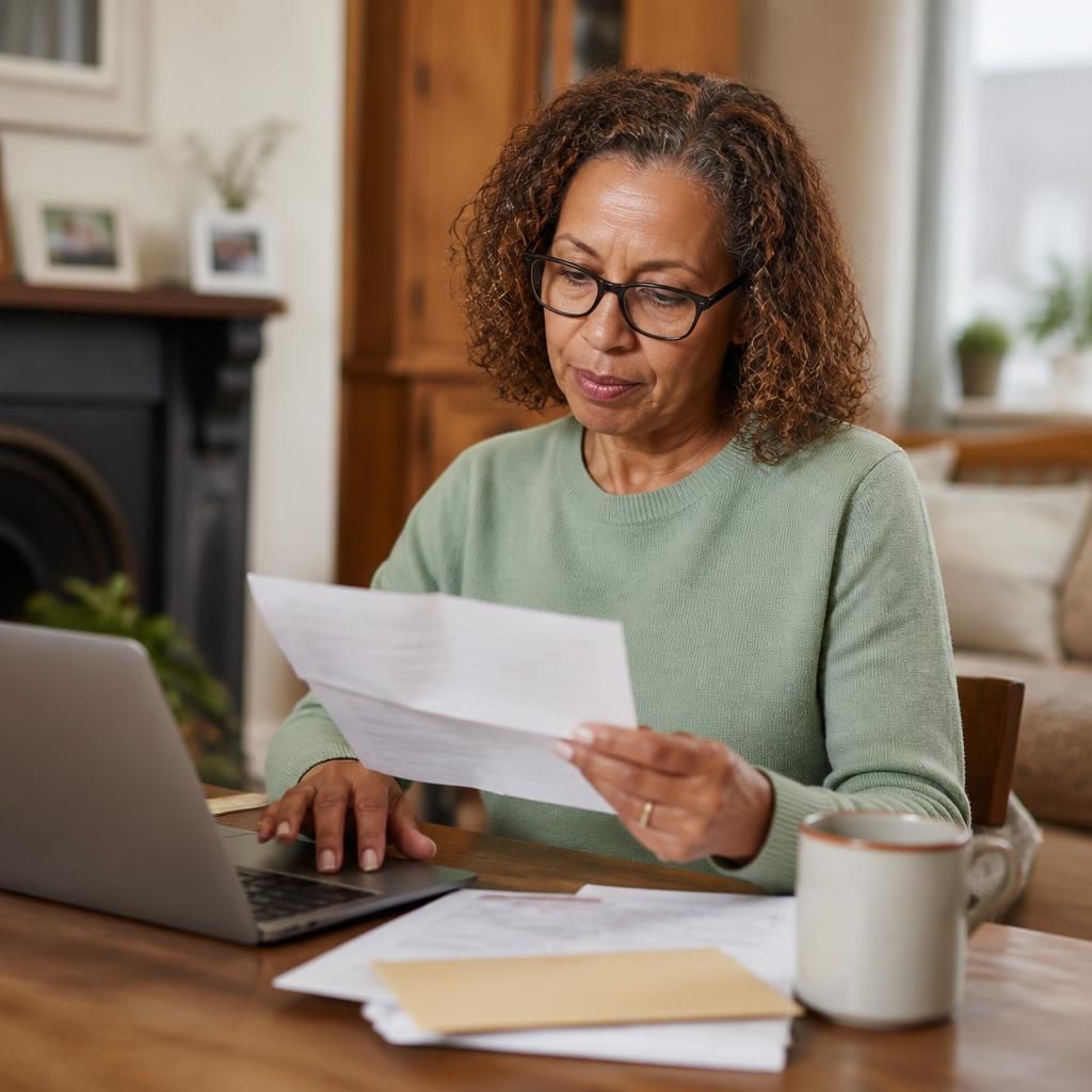 Foster carer reviewing placement payment documents at a table
