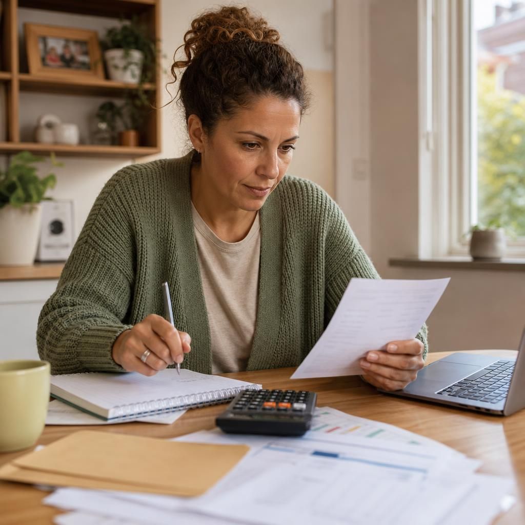 Foster carer reviewing a household budget and fostering payment information