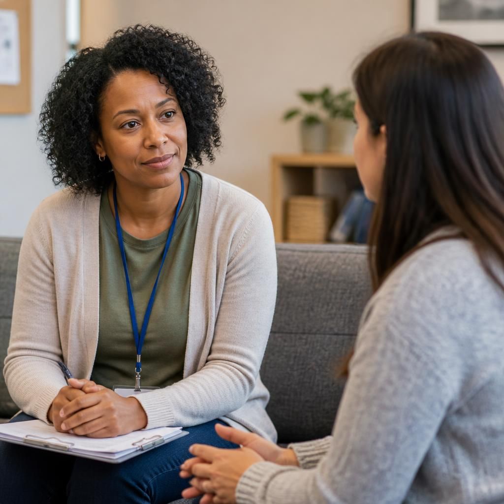 Foster carer discussing a proposed placement with a social worker