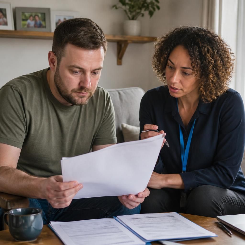Applicant reviewing fostering assessment paperwork with a support worker