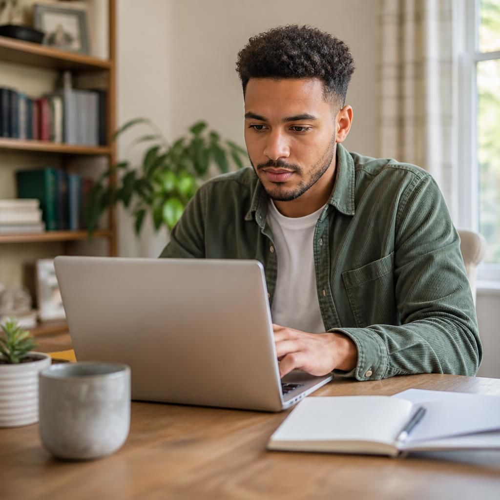 Person completing an online training module on a laptop at home