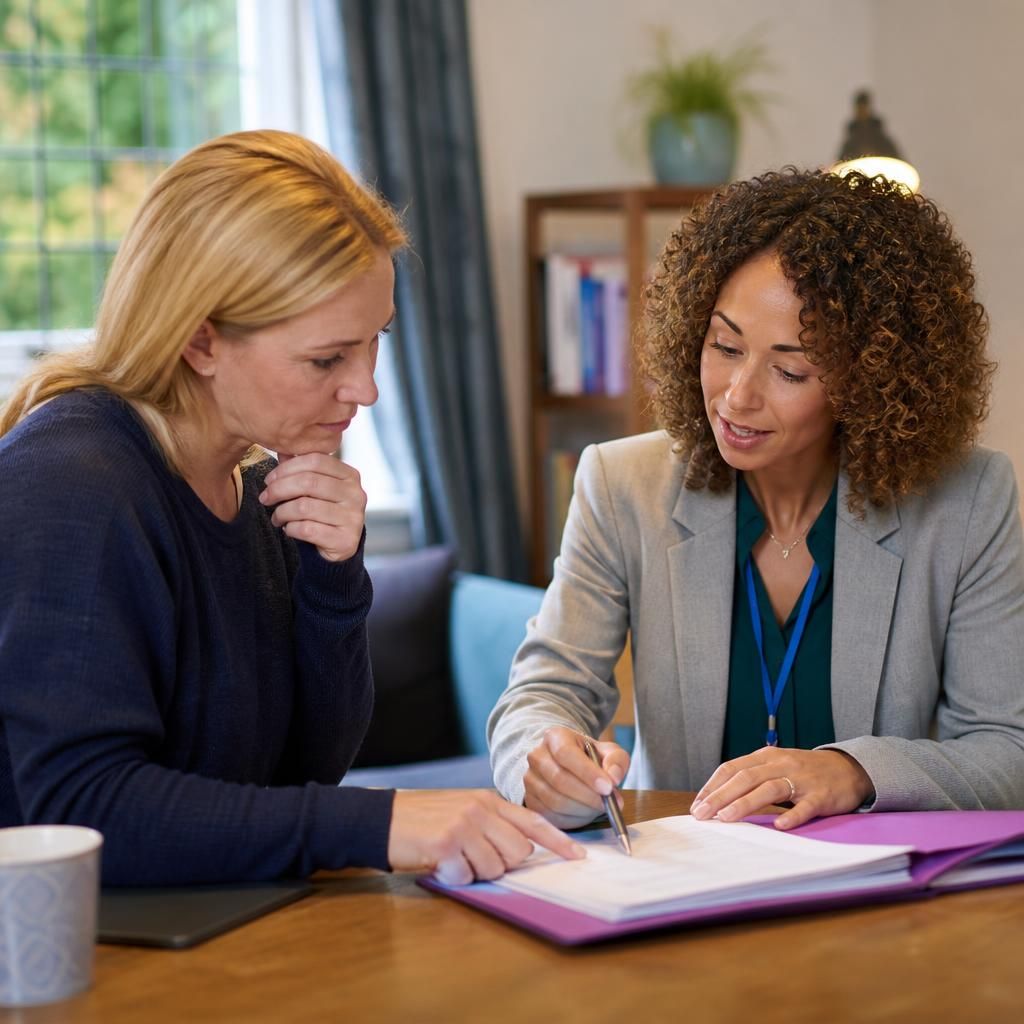 Foster carer applicant and assessor reviewing a training plan together
