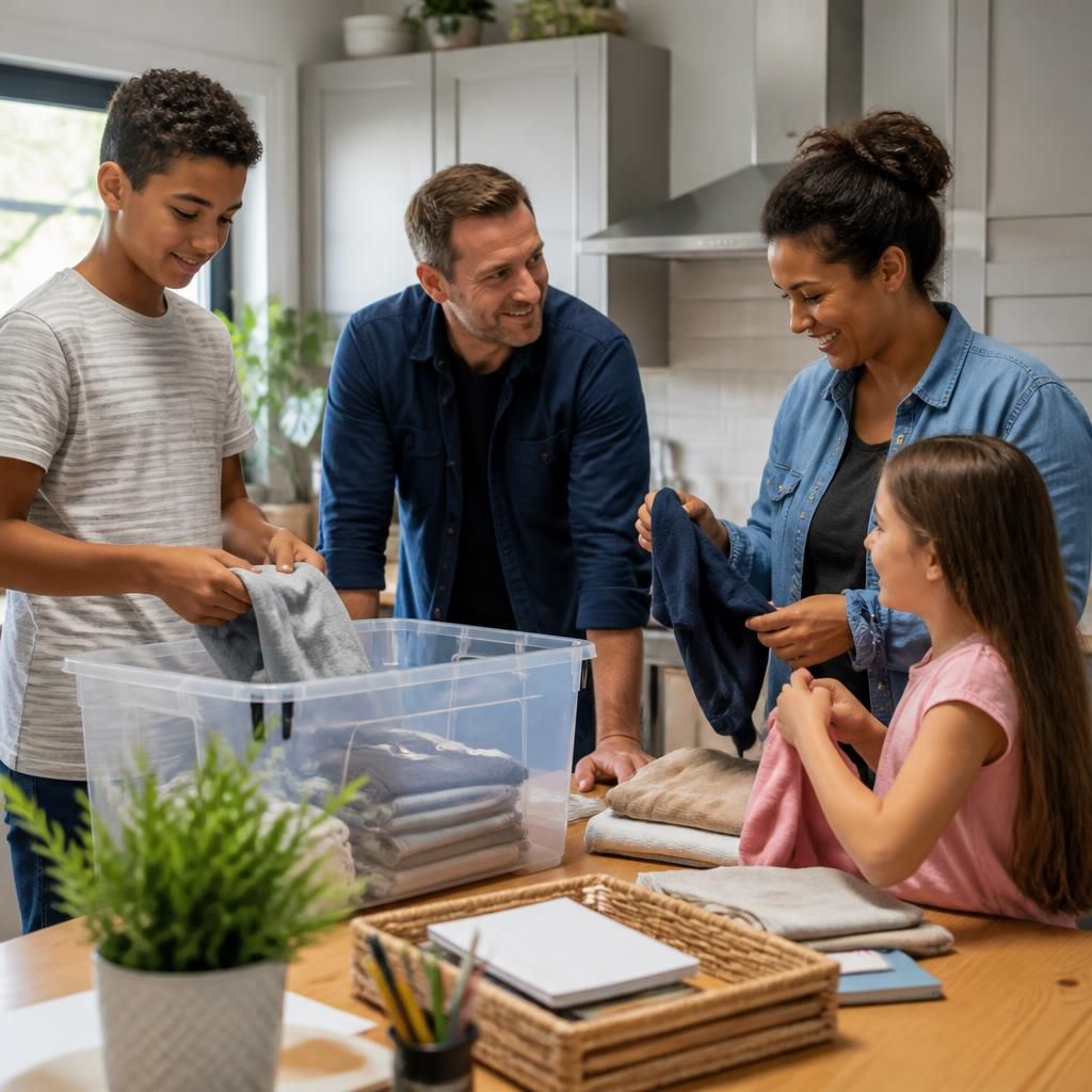 Family members working together on an everyday household task