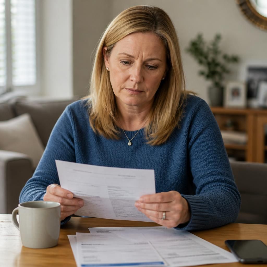 Foster carer reviewing council tax correspondence at home