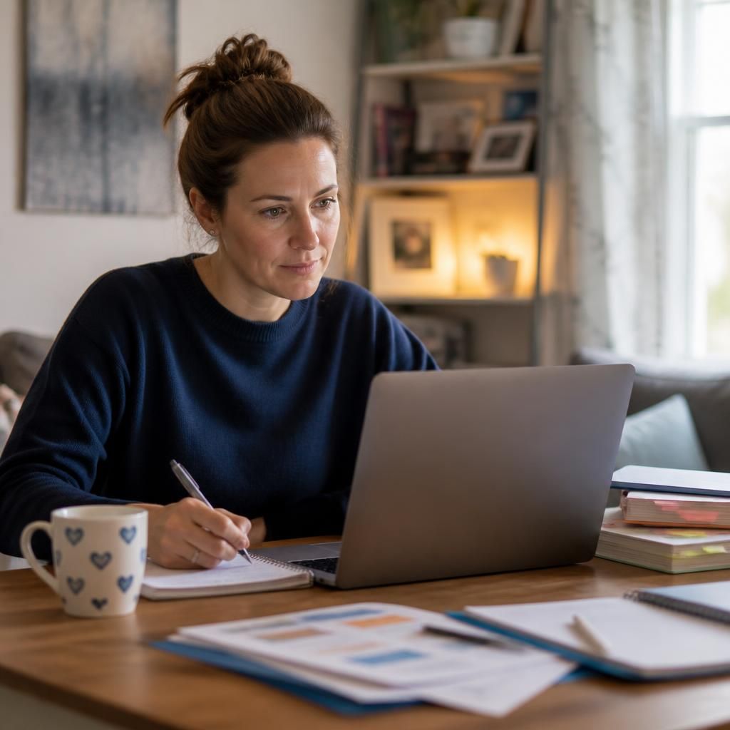 Foster carer completing refresher training on a laptop