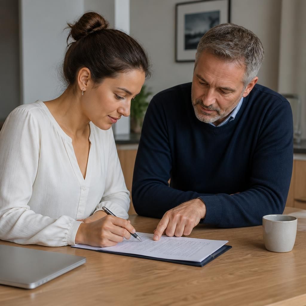 Tenant and landlord reviewing a tenancy agreement at a table