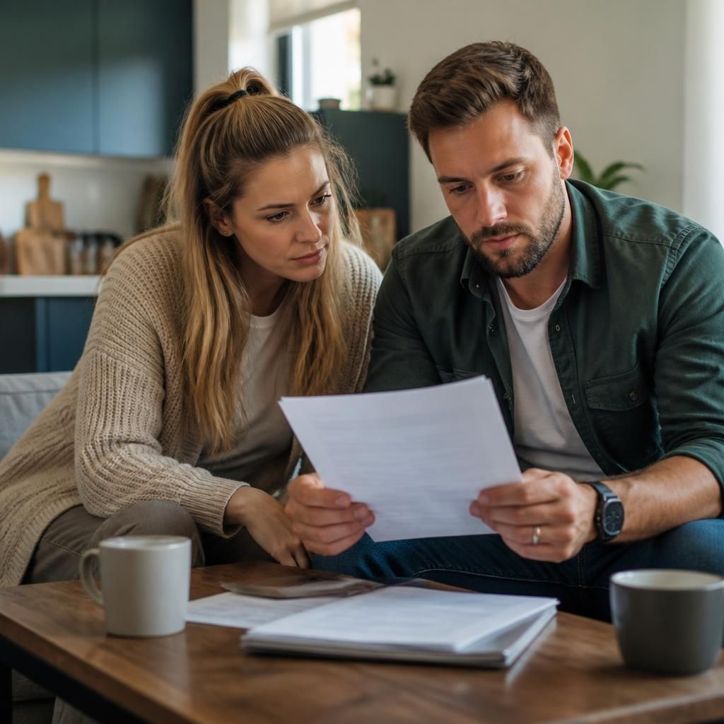 Couple reviewing a tenancy agreement at home