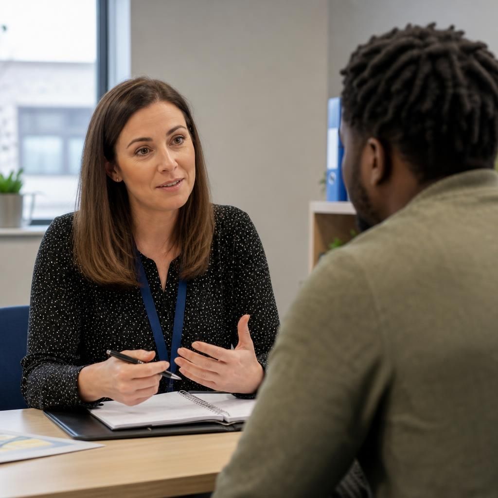 Prospective foster carer discussing Birmingham council fostering with an adviser