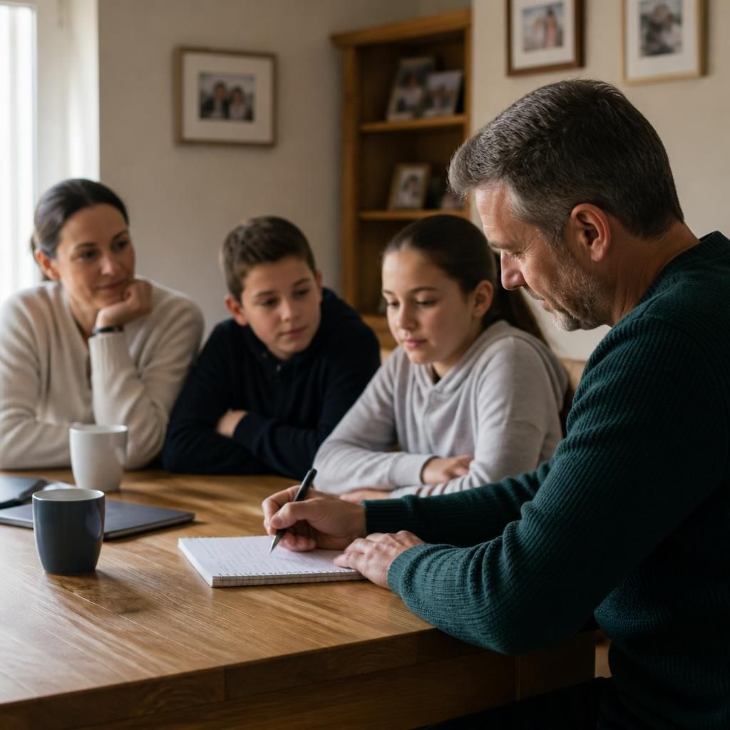 Foster carer writing notes after a family discussion