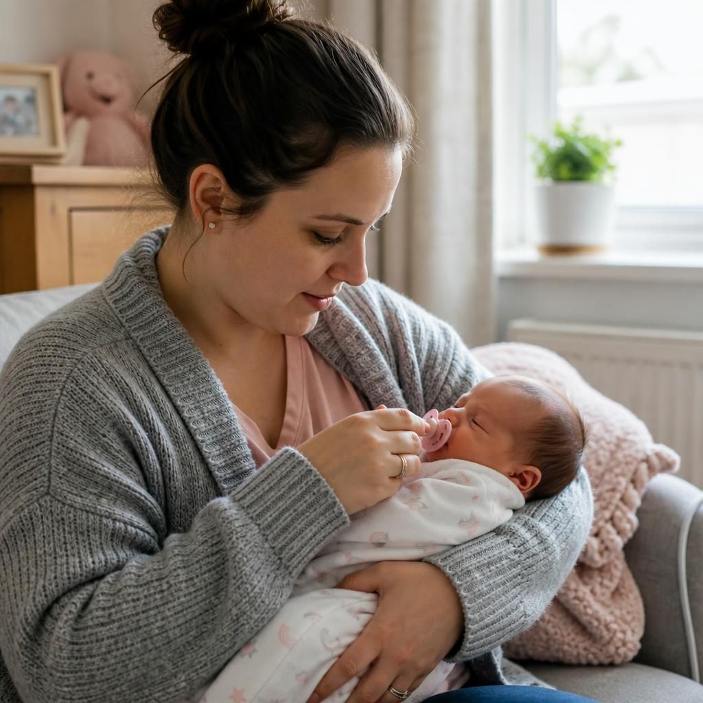Foster carer supporting a newborn during an everyday routine