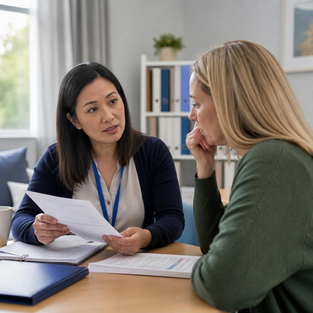Foster carer discussing placement records with a supervising social worker