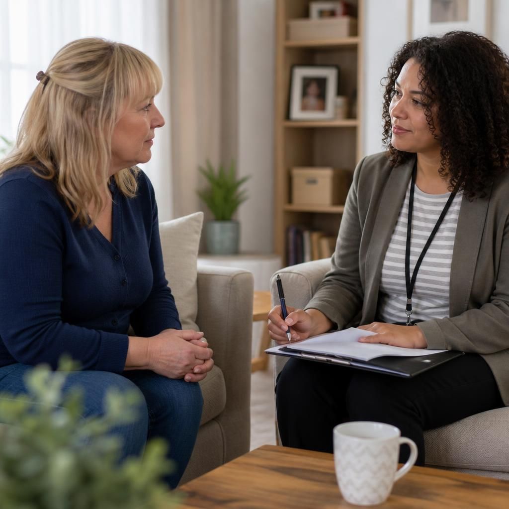 Foster carer speaking with a supervising social worker at home