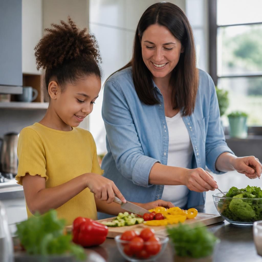 Foster carer and child preparing a meal together at home