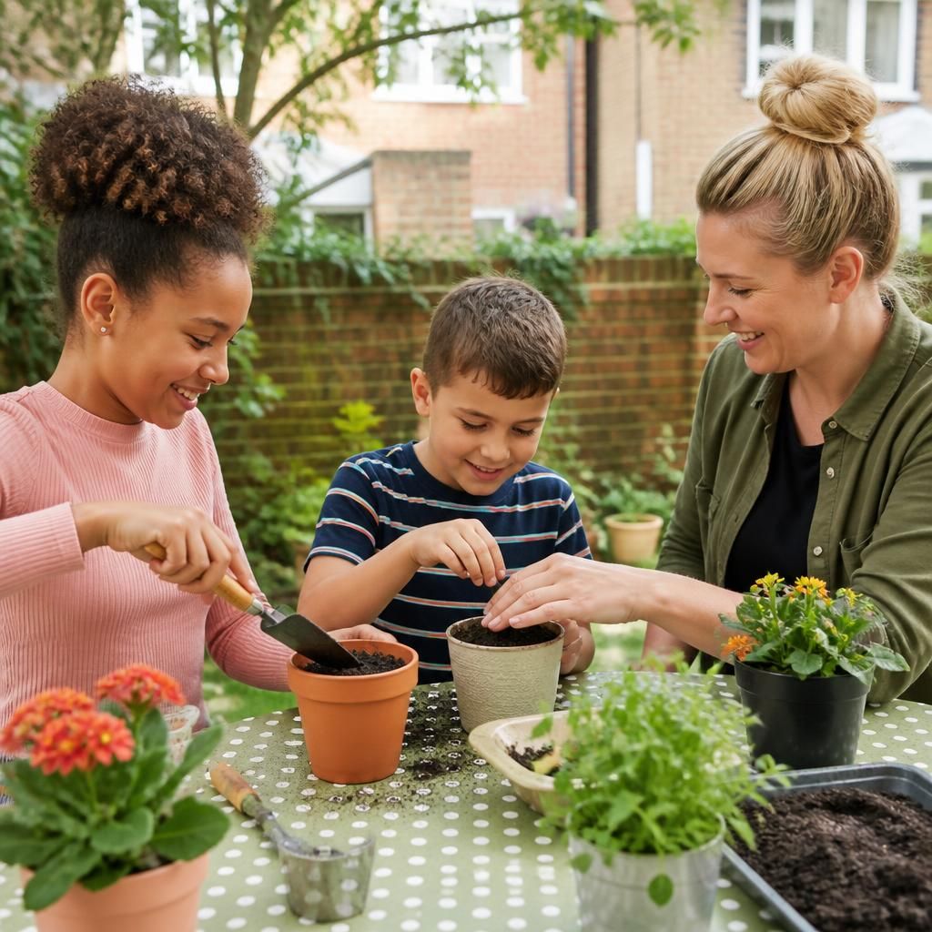 Children and adults taking part in an activity outdoors
