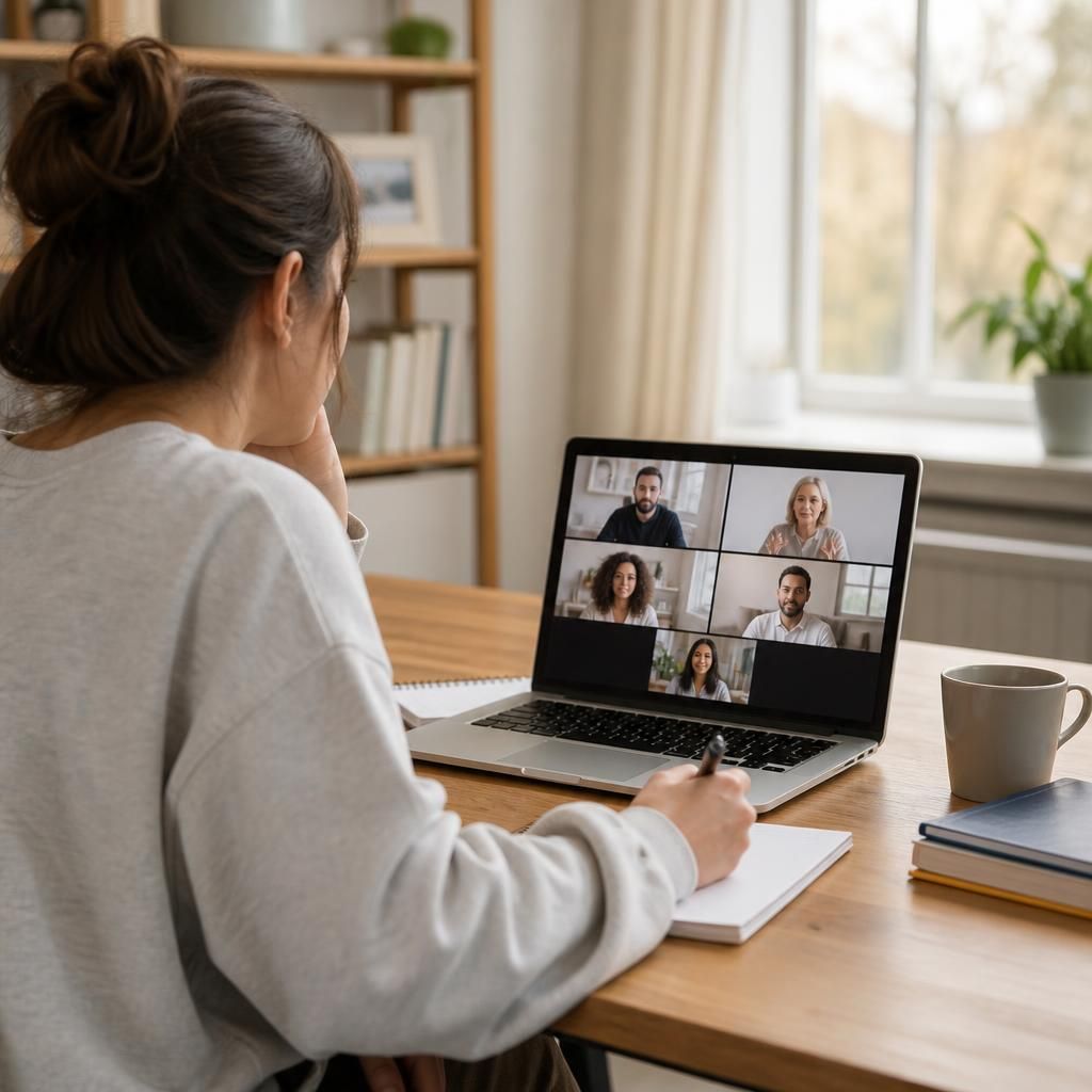 Applicant completing foster carer training on a laptop during a video session