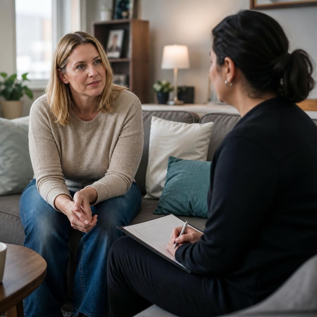 Foster carer speaking with a supervising social worker after a placement ends