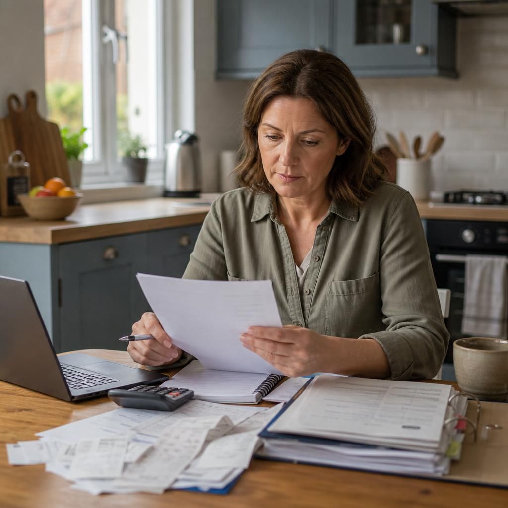 Foster carer reviewing a household budget and fostering payment documents