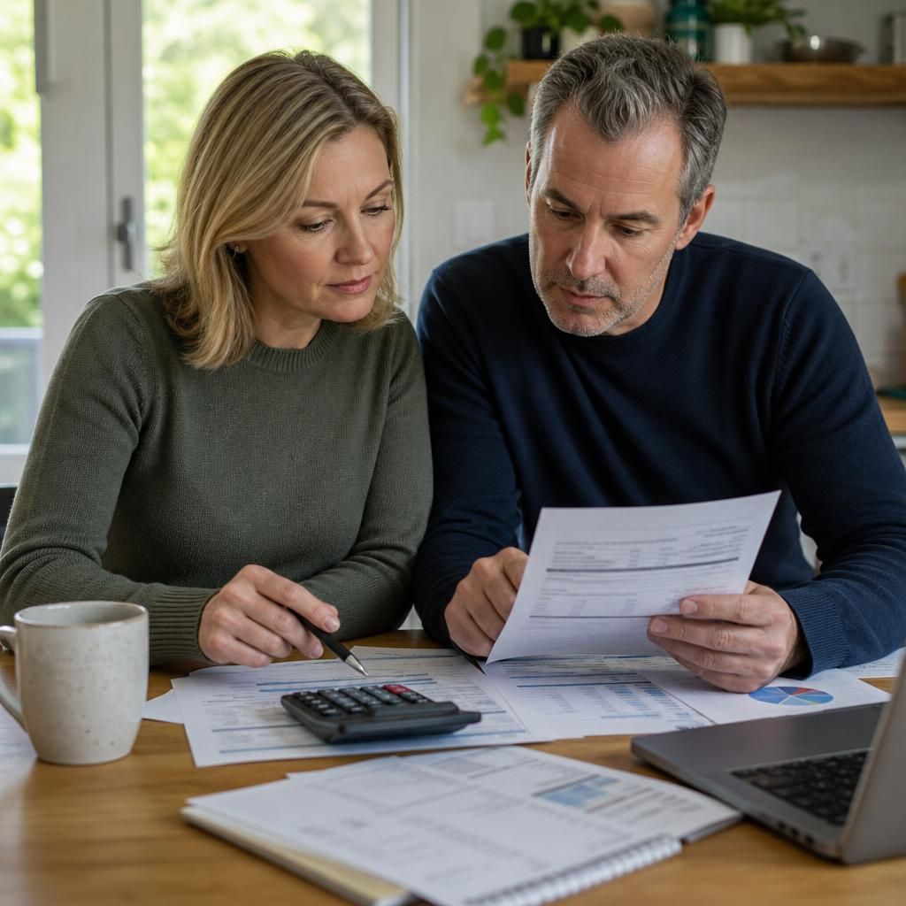 Foster carer reviewing a household budget and fostering payment documents