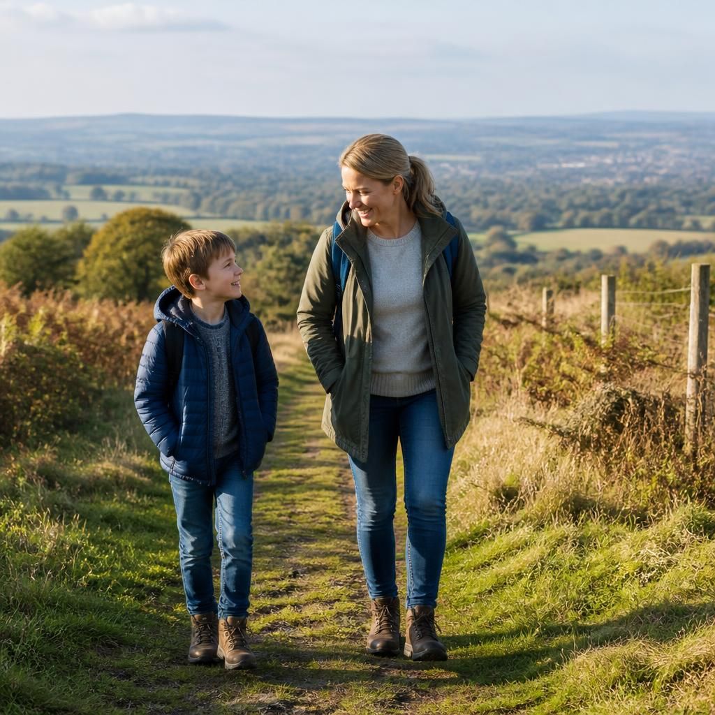 Foster carer and child enjoying a countryside day trip