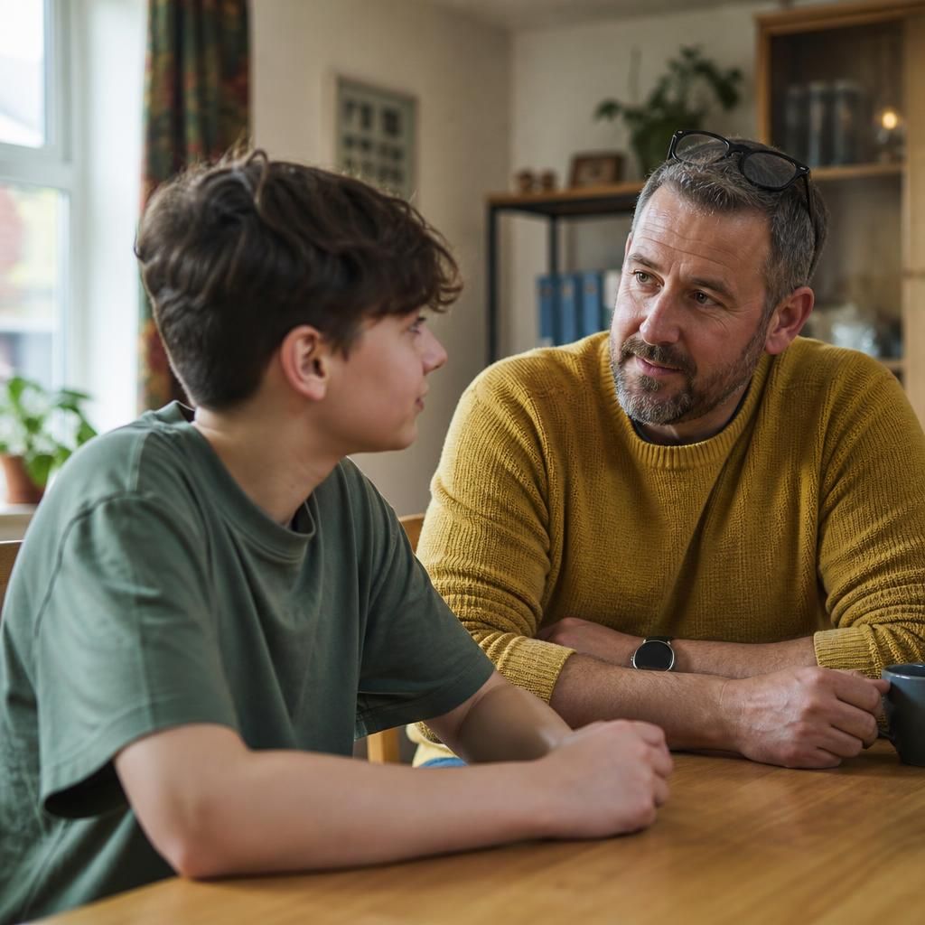 Foster carer talking with a young person at home