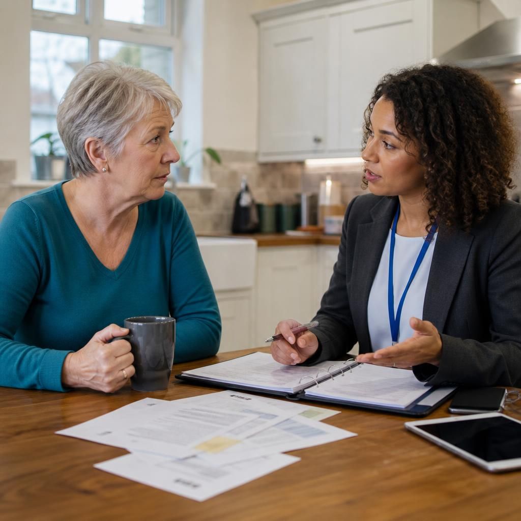 Kinship carer speaking with a support worker about changing needs