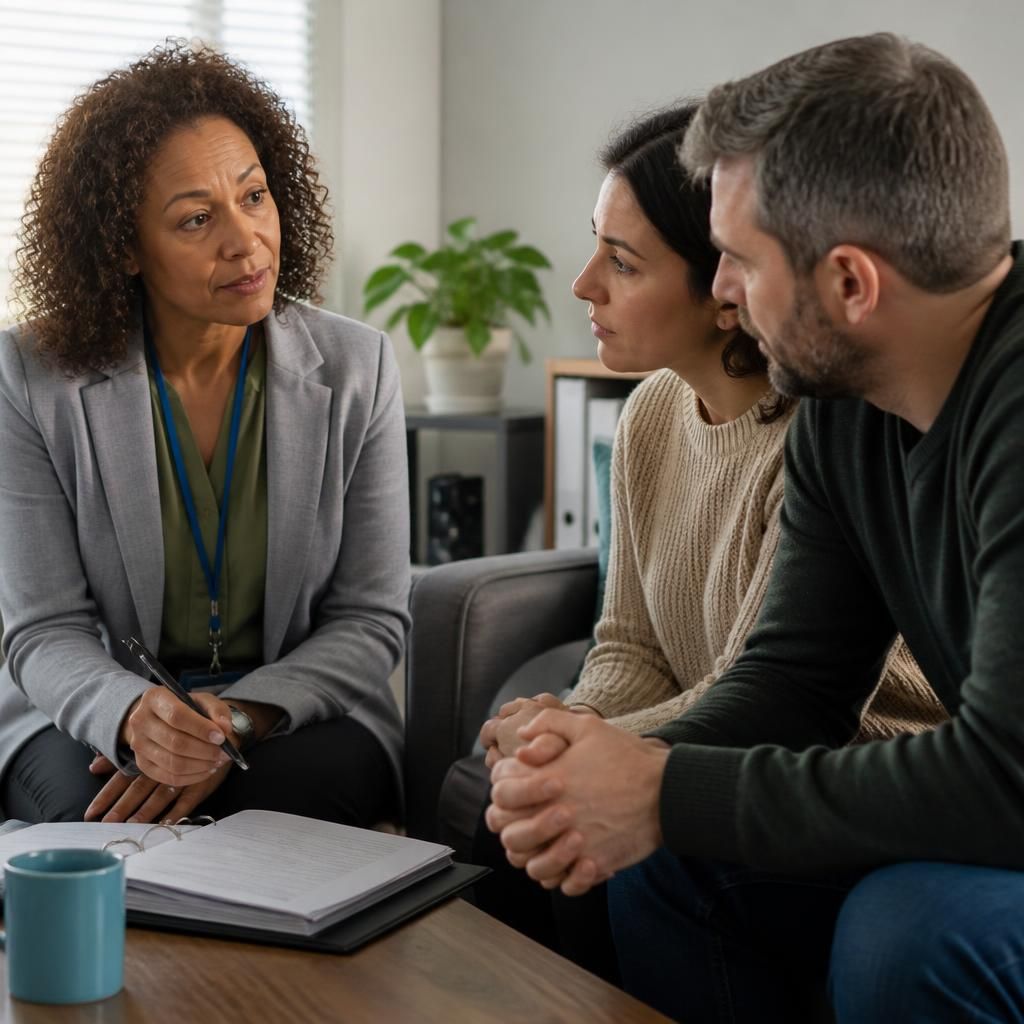 Foster carer discussing a placement referral with a social worker