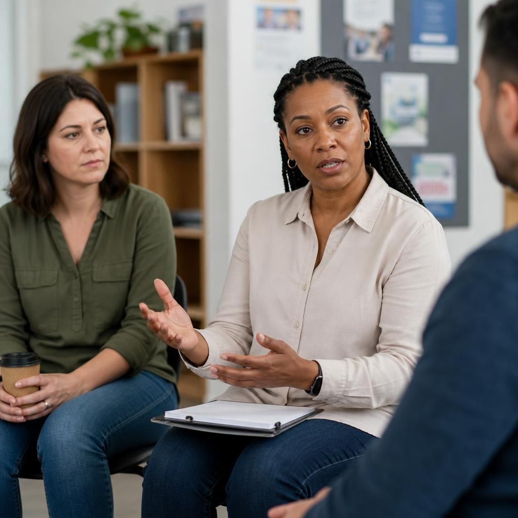 Prospective foster carers taking part in a group training discussion