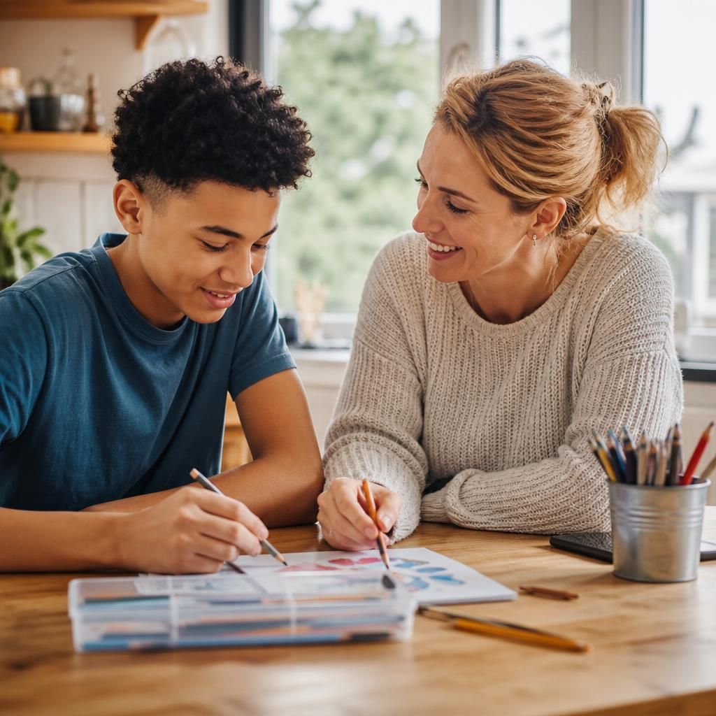 Foster carer supporting a young person with a creative project