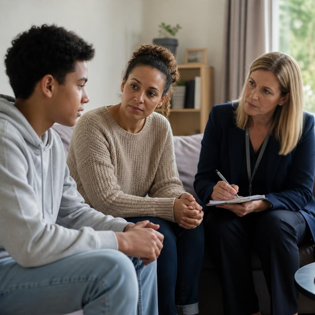 Child speaking with a social worker and private foster carer during a placement review