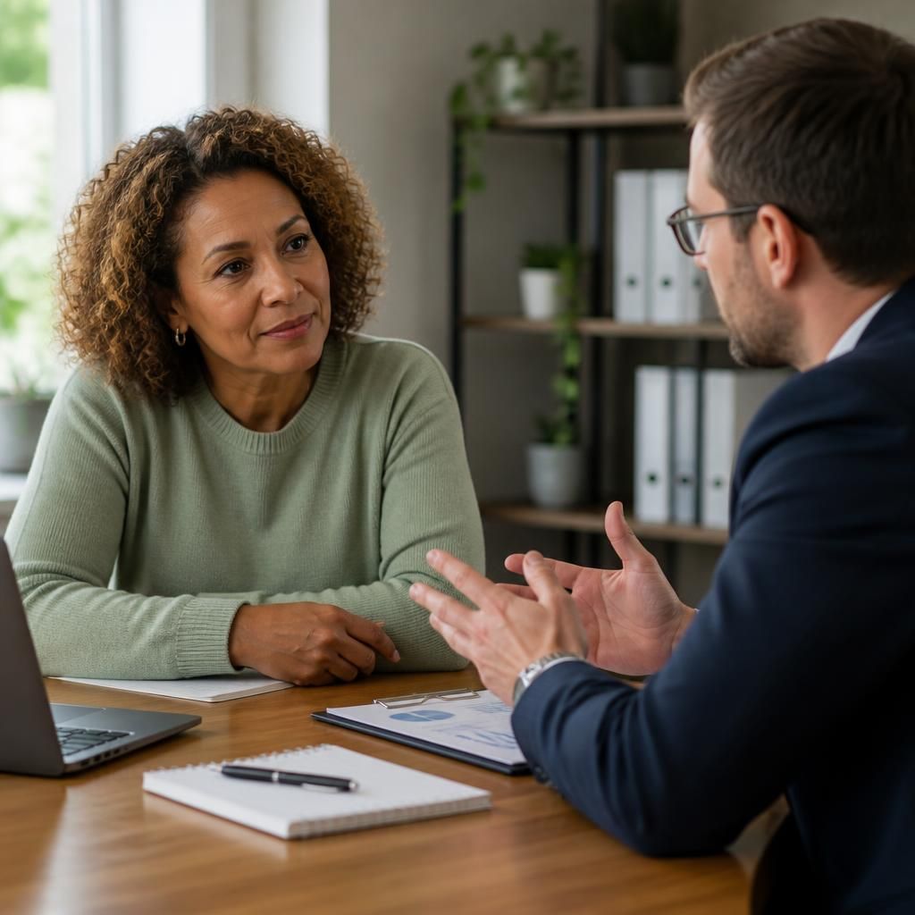 Foster carer discussing pension options with a financial adviser