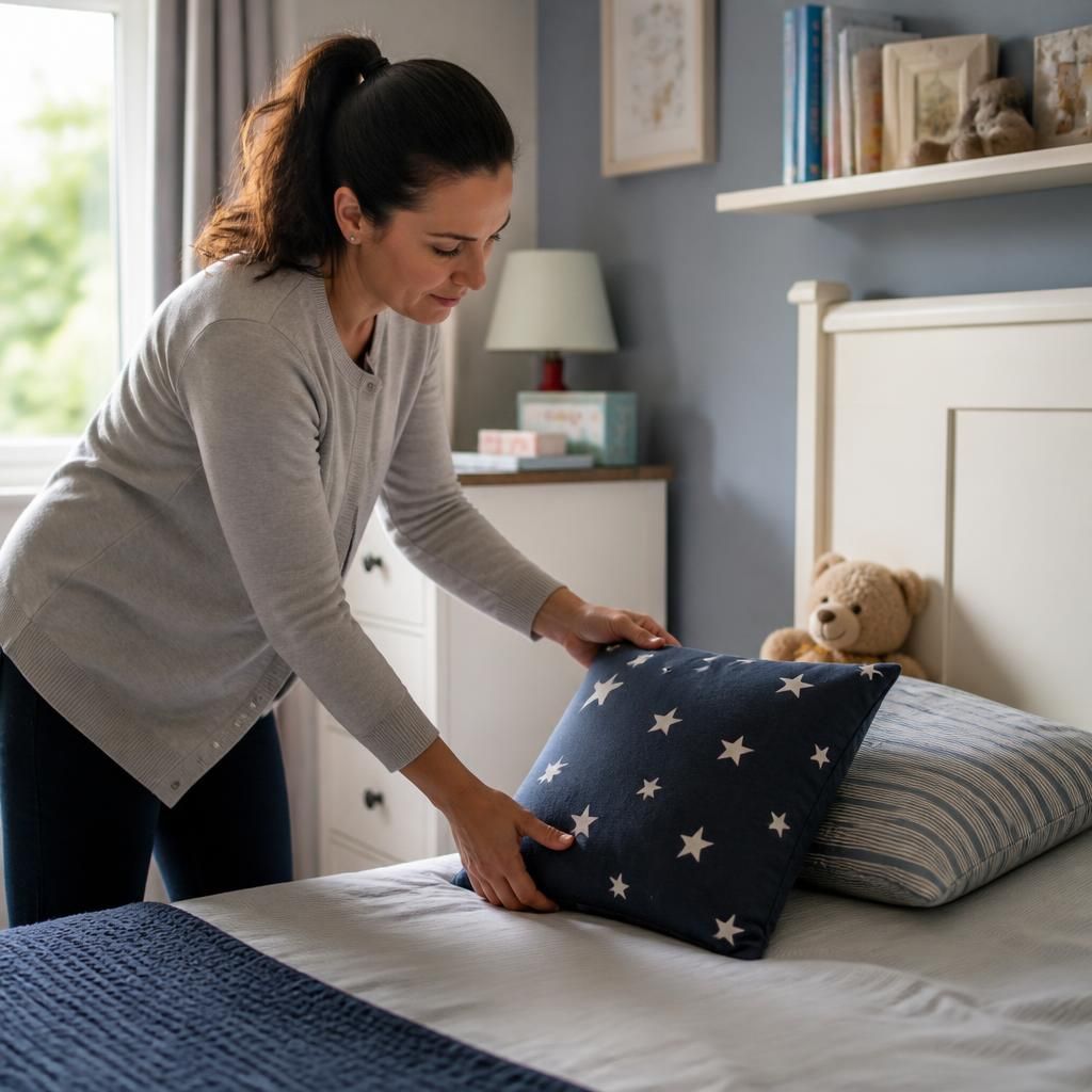 Single adult preparing a spare bedroom for a foster child