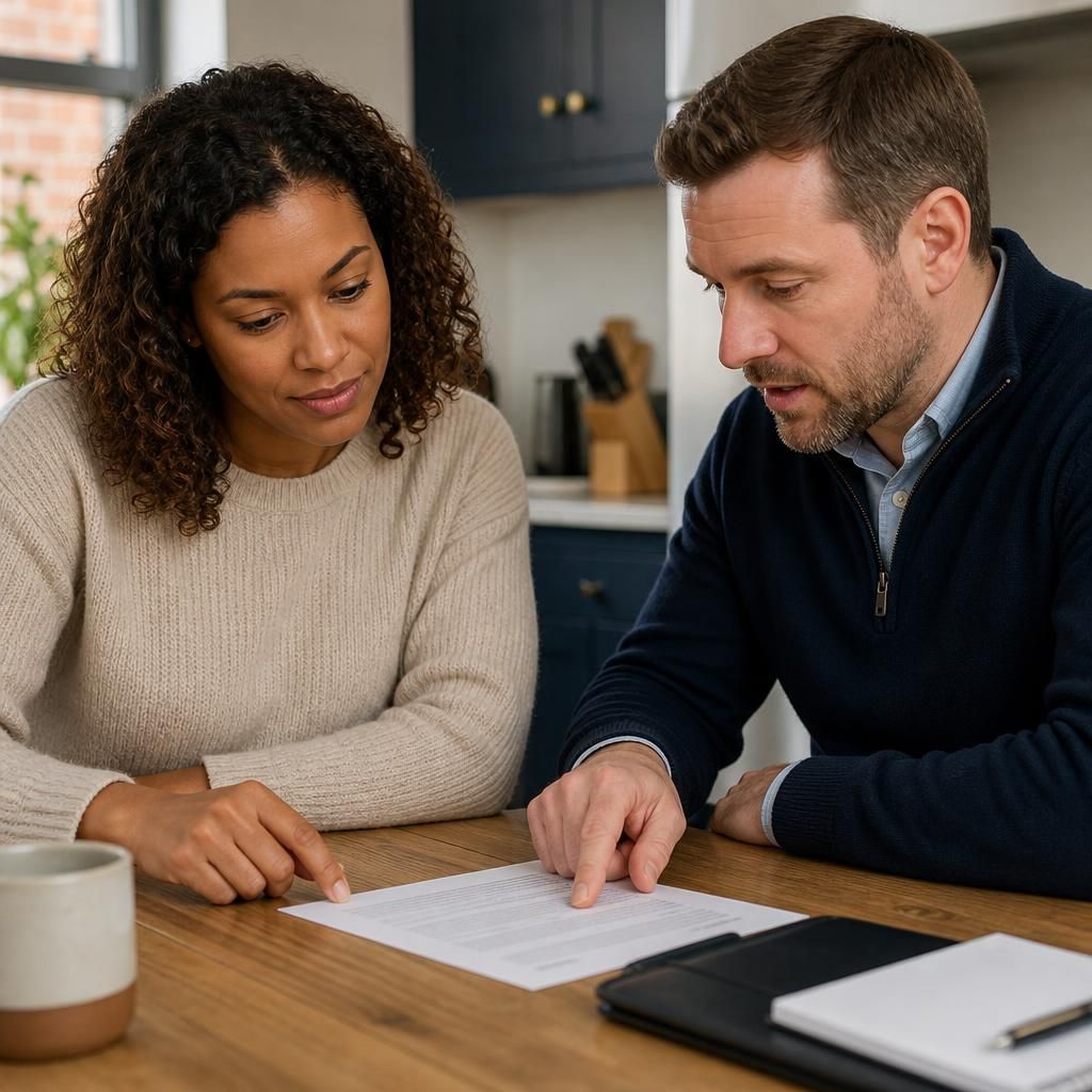 Tenant reviewing a tenancy agreement with a landlord at a table