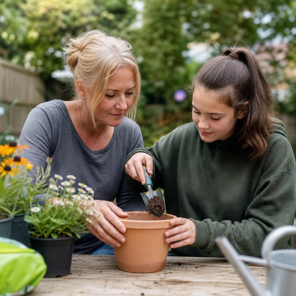Foster carer taking part in a family activity with a young person outdoors