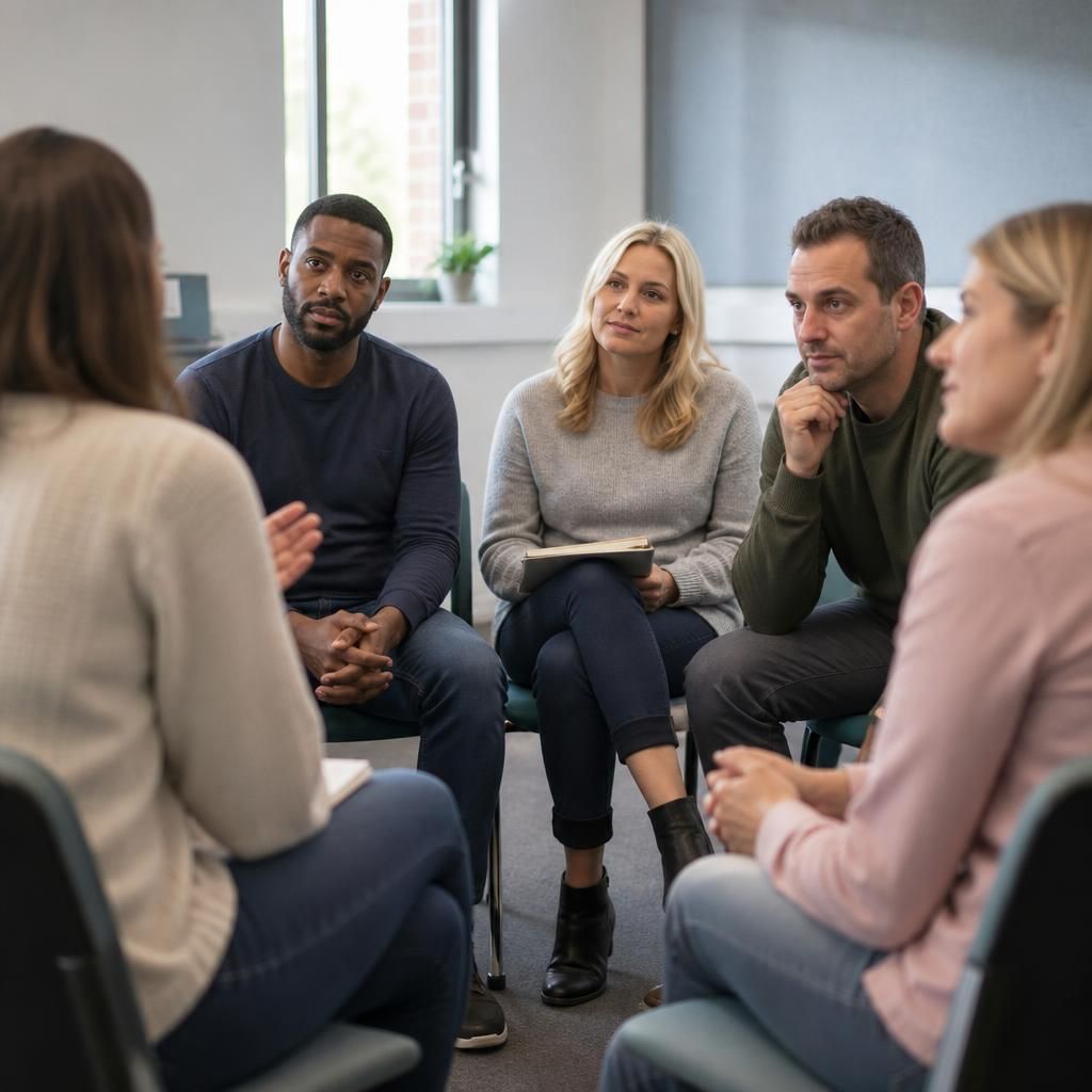 Prospective foster carers taking part in a group training discussion with a facilitator