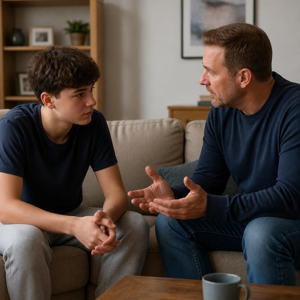 Foster carer speaking with a teenager at home