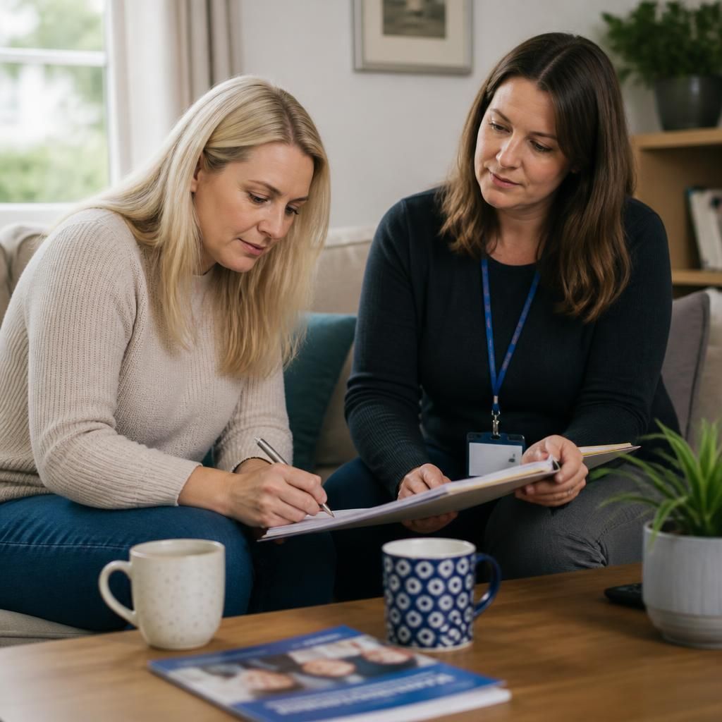 Prospective foster carer completing preparation training with a social worker