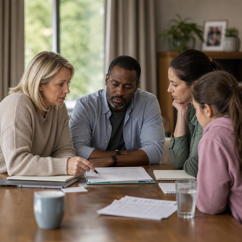 Foster carers and professionals discussing a child's transition plan