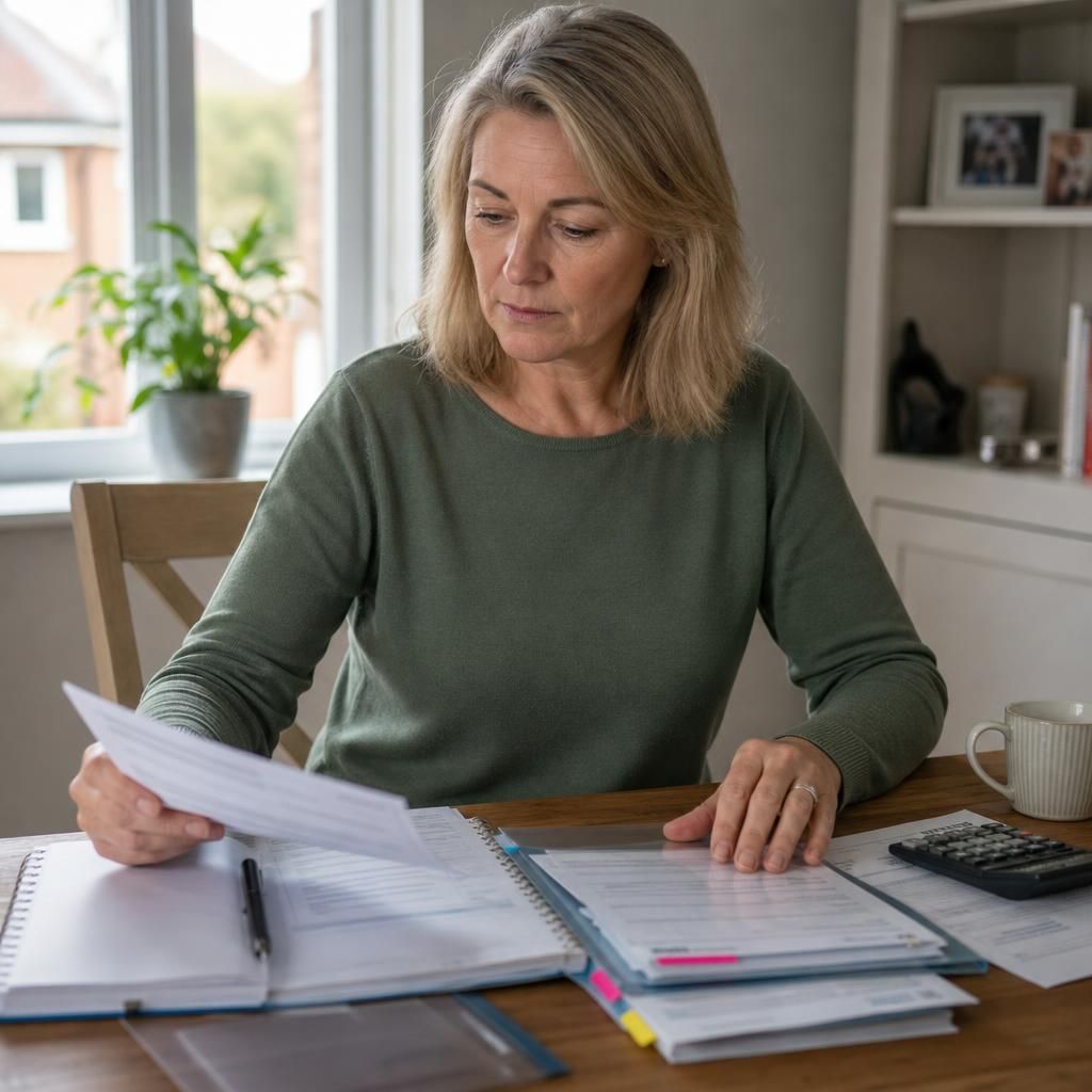 Foster carer organising household records for a special fostering payment