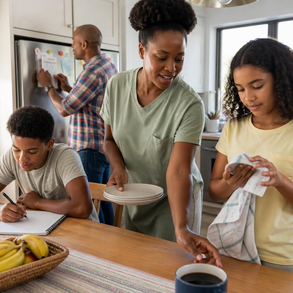 Family working together on household responsibilities