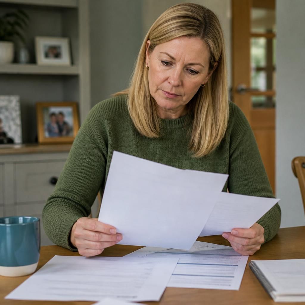 Foster carer reviewing grant application documents at a table