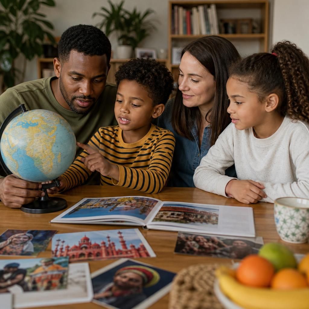 Family members learning about different cultures and experiences