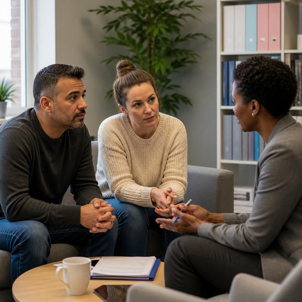 Foster carer meeting with social care professionals to discuss a child’s care arrangements