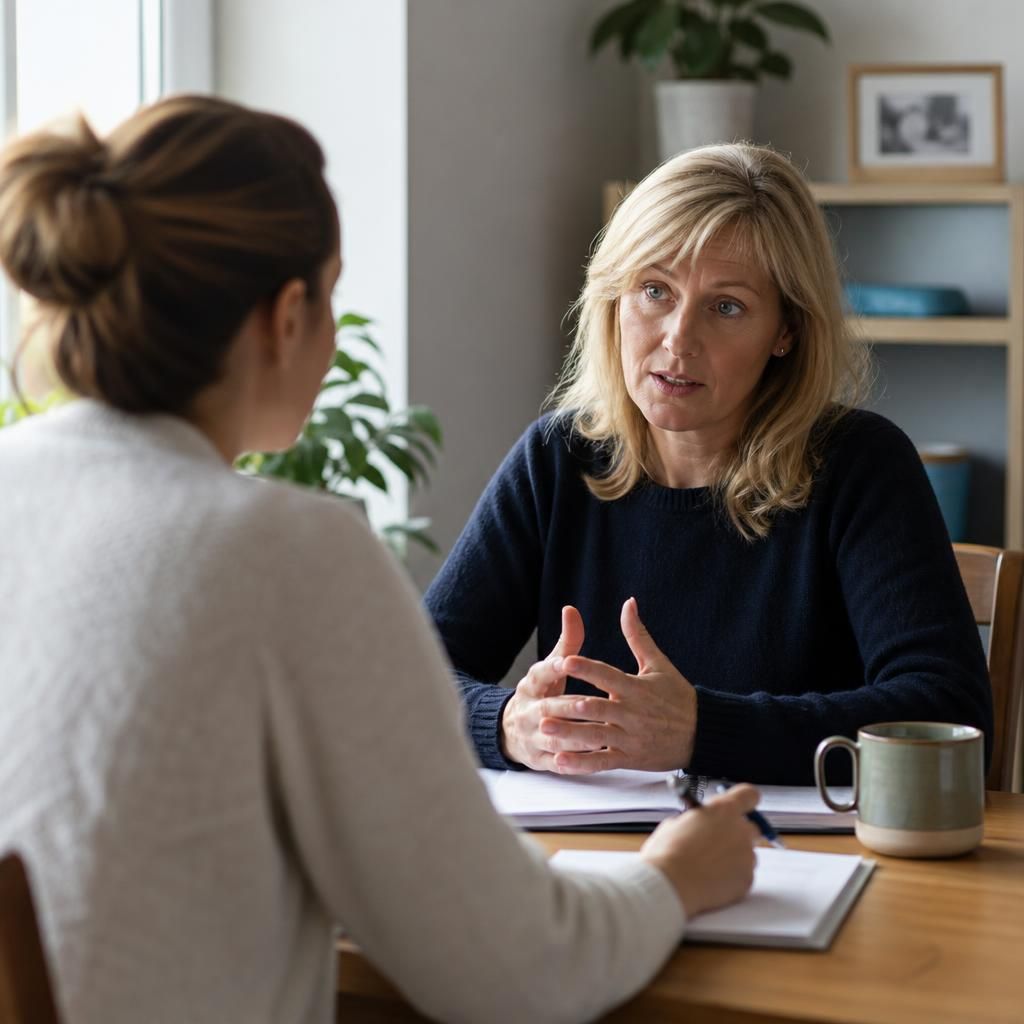 Foster carer speaking with a social worker during a placement review