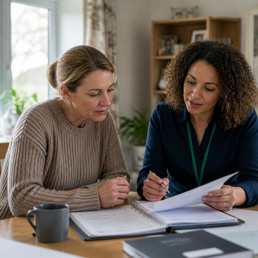 Foster carer reviewing a training plan with a supervising social worker